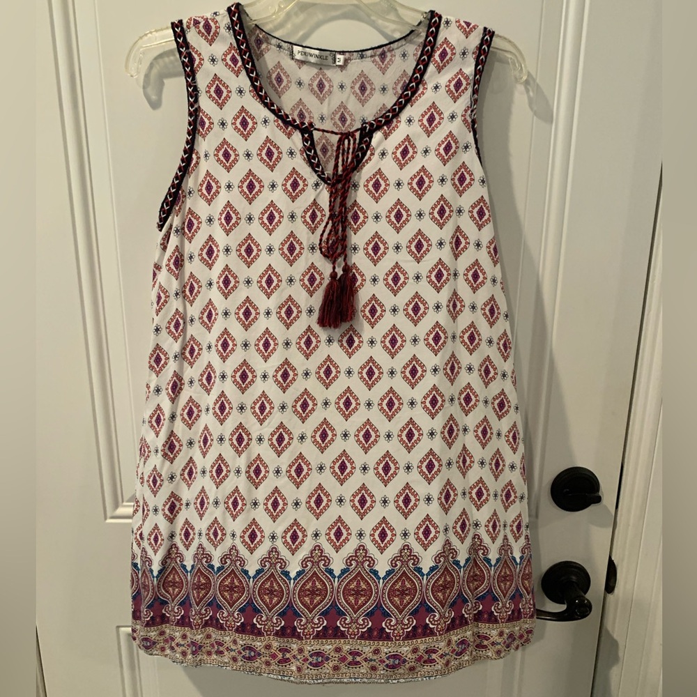 Sleeveless Patterned Top with Tassel Tie Detail - Size Medium
